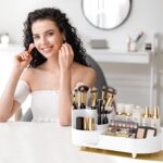 Oslen 360° Rotating Makeup Brush Holder Organizer with Drawers | Premium Large Makeup Organizer for Vanity, Bathroom & Desktop | Skincare, Cosmetics & Accessories Storage Box (White) - Image 5