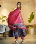 Nermosa Women Printed Anarkali Kurta and Pant Set with Dupatta - Image 3