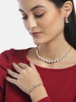 YouBella Jewellery Set for Women American Diamond Combo of Choker Necklace Set with Earrings, Bracelet and Ring for Girls and Women - Image 3