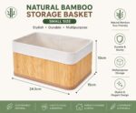 RIOWARE® Eco-Friendly Natural Bamboo Storage Basket Bin Organizer, Rectangular Multipurpose Storage Basket for Kitchen, Bathroom, Pantry, Bedroom & Office, Medium (1 Piece)