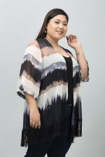 PURYS Women Kimono Shrug | Colorblocked Beach Cover Up with Fringes | Lightweight Summer Layering Plus Size Shrug for Dresses & Tops - Image 7