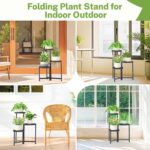 Bee Creative 3-Tier Foldable Metal Plant Stand for Indoor & Outdoor | Heavy Duty Iron Flower Pot Stand | Corner Plant Holder Rack | Powder Coated Finish | Balcony, Living Room, Patio & Garden | Black - Image 5