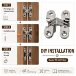 Prince Eleven 2 PCS Invisible Concealed Door Hinges with Screws | Heavy Duty Stainless Steel Cross Folding Hinge | 180° Frameless Hidden Hinges for Wooden Doors Cabinets and Kitchen (CCH-003) - Image 4