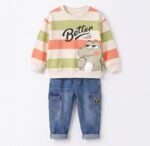 Krishn Creations Kids Clothes for Boys | Printed Cotton Full Sleeves Sweatshirt and Denim Pants Clothing Set | Casual Baby Boy Dress - Image 2