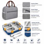 Misamo Enterprise Lunch Box with Insulated Lunch Bag Combo, 3 Compartment Stainless Steel Lunch Box with Spoon & Fork, Leak Proof Food Container for School, Office & Travel (Grey Bag+Blue Lunch Box) - Image 2