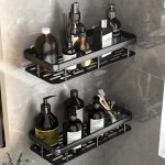 MosQuick® 2 pcs Plastic Bathroom Organiser Without Drill Wall Mounted Shelf Organizer Bathroom Shelves Rack Holder washroom Storage Organizer Shelf for Kitchen Bath Room Accessories Items (Black)