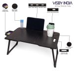 VISBY INDIA Smart Multipurpose Foldable Laptop Table with Cup Holder, Study Table, Bed Table, Breakfast Table, Foldable and Portable/Ergonomic & Rounded Edges/Non-Slip Legs (Black Cotted) - Image 3