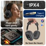pTron Studio Pixel, 70hrs Playtime, Dual Device Pairing, Wireless Over Ear Headphones w/HD Mic, TruTalk AI-ENC Calls, 40mm Drivers, Pristine Sound, RGB Display, BT5.3 & Type-C Charging (Jet Black) - Image 6