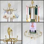 Golden Utensils Set with Stand 6 Hook Steel Cooking Tools Rack with Rotating Holder, Kitchen Ladle with for Home Cookware Set with Storage Stand, Kitchenware Sets - Image 3