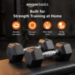 Amazon basics Rubber Encased Hex Dumbbell Weight Set Of 2, 10 Kg,Black - Image 2
