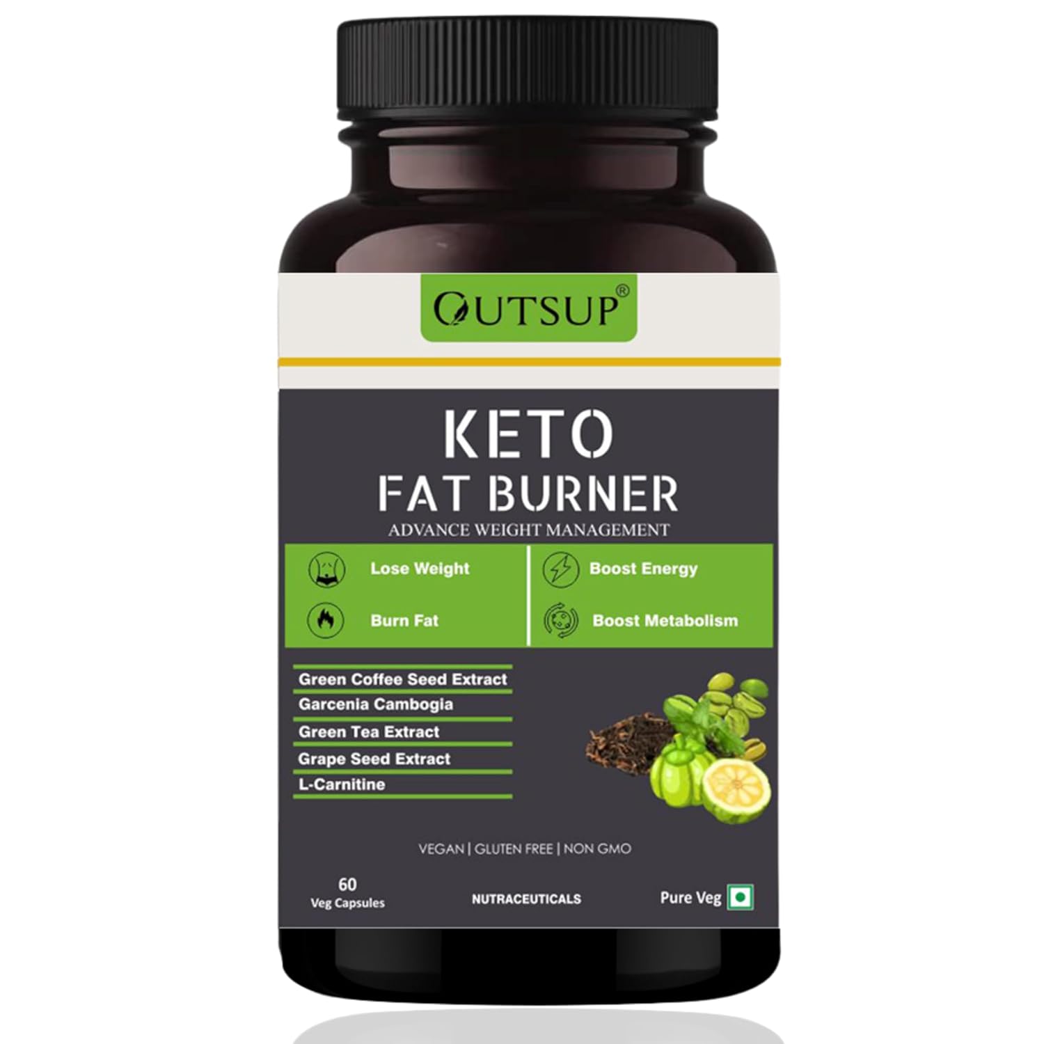 71gKSQpWLcL._SL1500_.jpg Outsup Keto Fat Burner for Weight Loss Products Supplement for Women and Men with L-Carnitine, Garcinia Cambogia & Green Coffee Extract | Weight Management | 60 Veg Capsules - Pack of 1 - Image 1