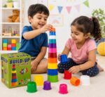 Build-Up Beakers 12-Piece Rainbow Stacking Toy for Toddlers | Nesting and Stacking Cups Set for Fine Motor Skills & Color Recognition Development | Non-Toxic BPA-Free Plastic Educational Toy for Kids. - Image 3