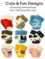 New Born Baby Ankle Length Socks Woolen Socks For Baby Boys And Baby Girls Warm Thick Terry Socks For Kids Infants Socks (Asoorted Colors And Designs) For 0-6 Months babies (pack-4) - Image 3