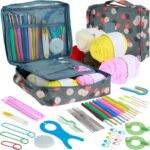 Oytra Crochet Starter Kit 58 Pieces with Storage Case Hooks Yarn Bundle Knitting Tools DIY Craft Set for Beginners Adults Hobbyists Gift