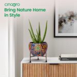 CINAGRO Metal Flower Vase Planter Pot with Iron Stand, Pots for Plants, Plant Pots for Home Decoration, Succulent Pot, Indoor Planter Garden Decor (Size: 6X6 inch) Style: Mandala Fusion Spectrum | Plant Pots for Home Decor, Rust Resistant, Indoor Planter, Succulent Pot - Image 6