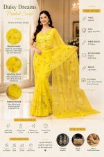 Jogal Women's Floral Designer Hand Brush Painted Zari Organza Saree with Unstitched Blouse Piece - Image 8