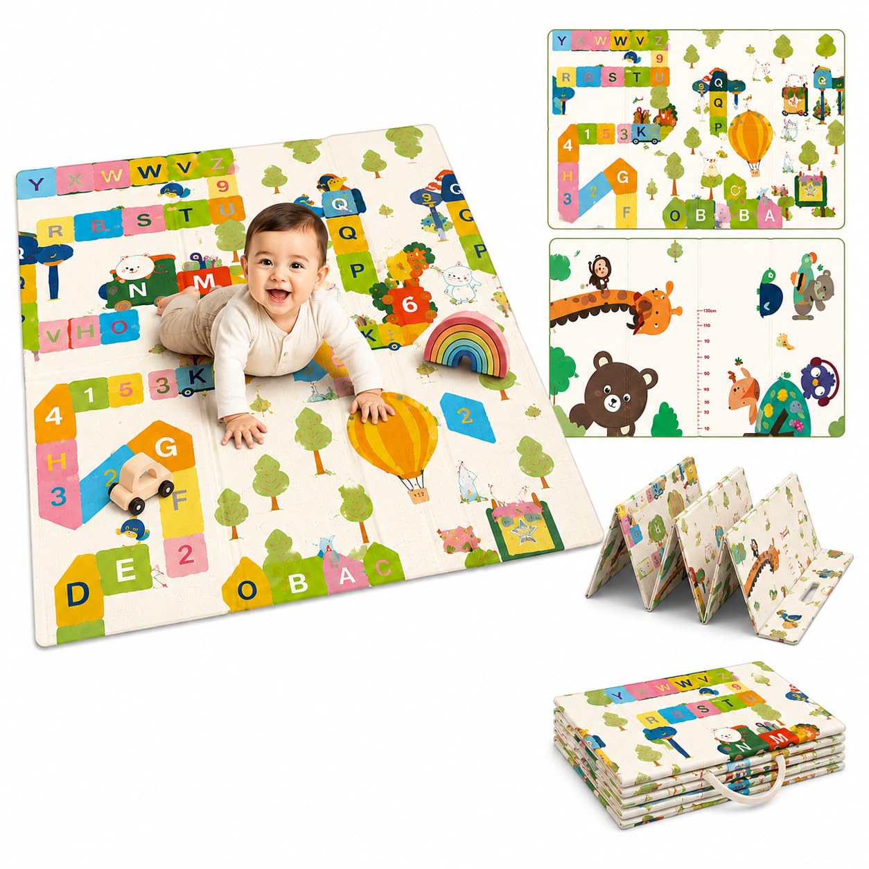 71hkWEN1n8L._SL1254_.jpg Baby Play Mat for 0 to 3 Years | Extra Thick 6mm Foldable Reversible Crawling Mat | BPA Free Waterproof Baby Mat for Floor (Learning Mats, Animal Print) - Image 1