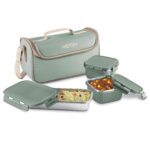 MILTON Lush Lunch Box I 1 Stainless Steel Container + 2 Microwave Safe, Cool Touch Body SS Container I BPA Free I Stylish Durable Jacket I Ideal for Office, School, Outdoor, Picnic, Pastel Green