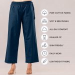 Women's Pure Cotton Straight Palazzo Pants for Women Comfortable Lounge Trousers Standard Length Elastic Waistband Non See Through Breathable Summer Bottomwear - Image 4