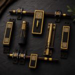 Premium Brass Main Door Handle & Lock Set with Aldrop, Tower Bolt, Hinges & Accessories | Antique Gold Designer Door Hardware Kit for Wooden Doors | Complete Door Fitting Set (MDL 14)