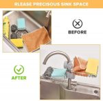 Stainless Steel Kitchen Sink Caddy Organizer, Adjustable Faucet Clamp Sponge Holder with Drainage, Multifunctional Storage Rack for Soap and Scrubber - Image 4