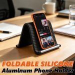 HOUSELY Flexible Silicone Aluminum Phone Stand Foldable Adjustable Mobile Holder Anti Slip Desk Mount Portable Bendable Tablet Support Laptop Stand for Table Travel Office Home - Black - Image 3