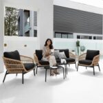 BRISHI Outdoor 4 Seater Sofa Set | Balcony Sofa | Patio Furniture Sets | Conversation Sets | Braid & Rope Garden Sofa Set (Tan-Black) - Image 3