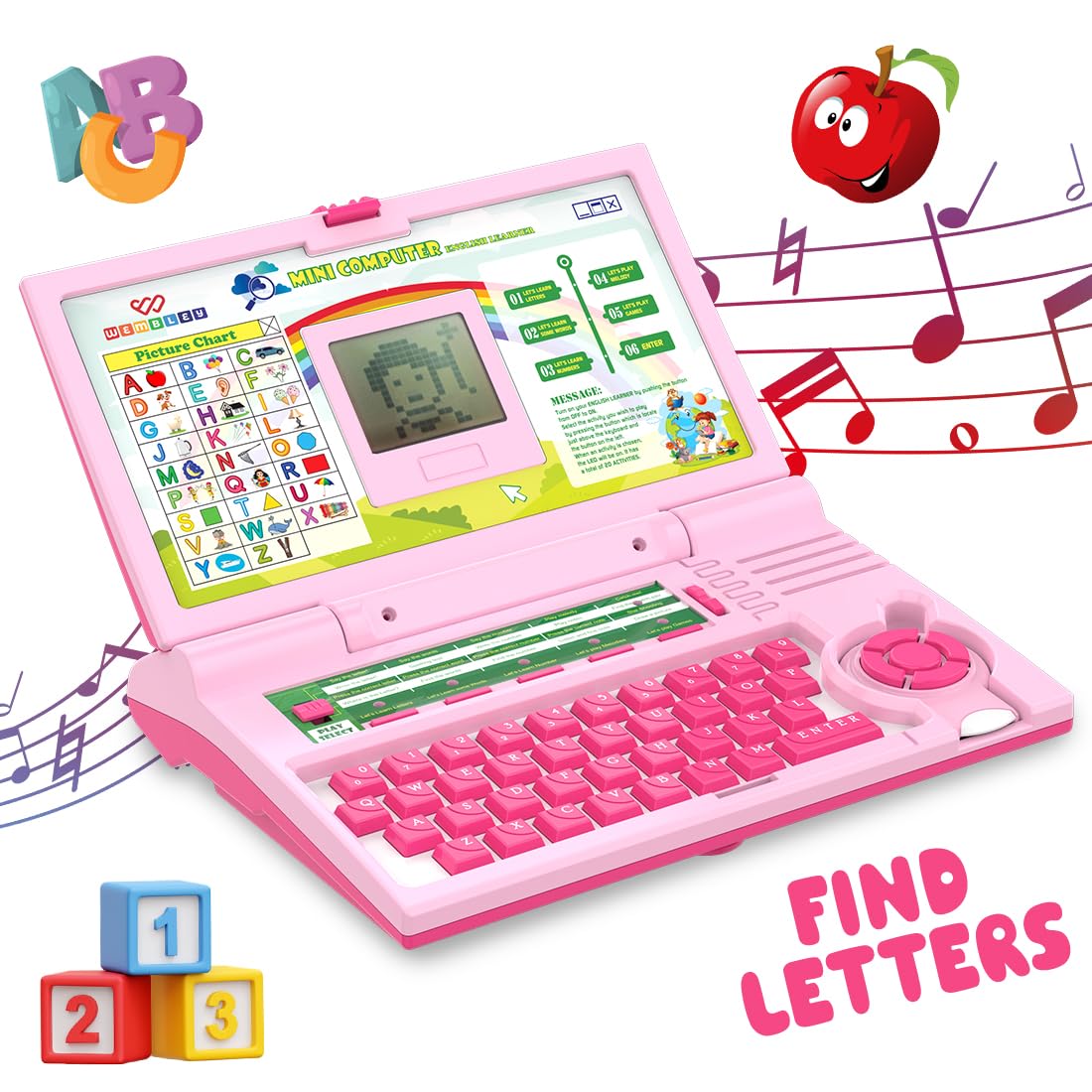 71iWA1NHA-L._SL1100_.jpg Wembley Educational Laptop for Kids Toys for 2-5 Years Learning Activity Computer Educational Toy for 3 Years Old Boy Learn Alphabet,Letter,Words,Games,Mathematics,Music,Logic Memory Tool,Multicolour - Image 1