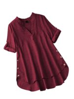 TADKEE Women's Linen Blend Solid Regular Fit Tunic Top | Kurti for Women