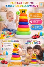 Pyramid 7 Ring Stacking Toy for Babies with Bear Topper | Colorful Rainbow Rings | Educational Learning Toy for Kids 1–3 Years | Includes 1 Stacking Base, 7 Rings, 1 Bear Topper - Image 4