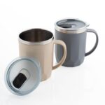 MAGIC SPOON Stainless Steel Travel Coffee Mug with Sipper Lid & Handle, Insulated Tea Cup, BPA-Free Double Wall Tumbler for Hot-Cold Beverages, Office, Home, Car- Beige-Grey, (Combo Pack (400ml X 2))