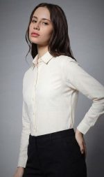Women's Cotton Shirt, Casual Solid Button-Down, Breathable Lightweight Top for Office - Image 3