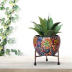 CINAGRO Metal Flower Vase Planter Pot with Iron Stand, Pots for Plants, Plant Pots for Home Decoration, Succulent Pot, Indoor Planter Garden Decor (Size: 6X6 inch) Style: Mandala Fusion Spectrum | Plant Pots for Home Decor, Rust Resistant, Indoor Planter, Succulent Pot