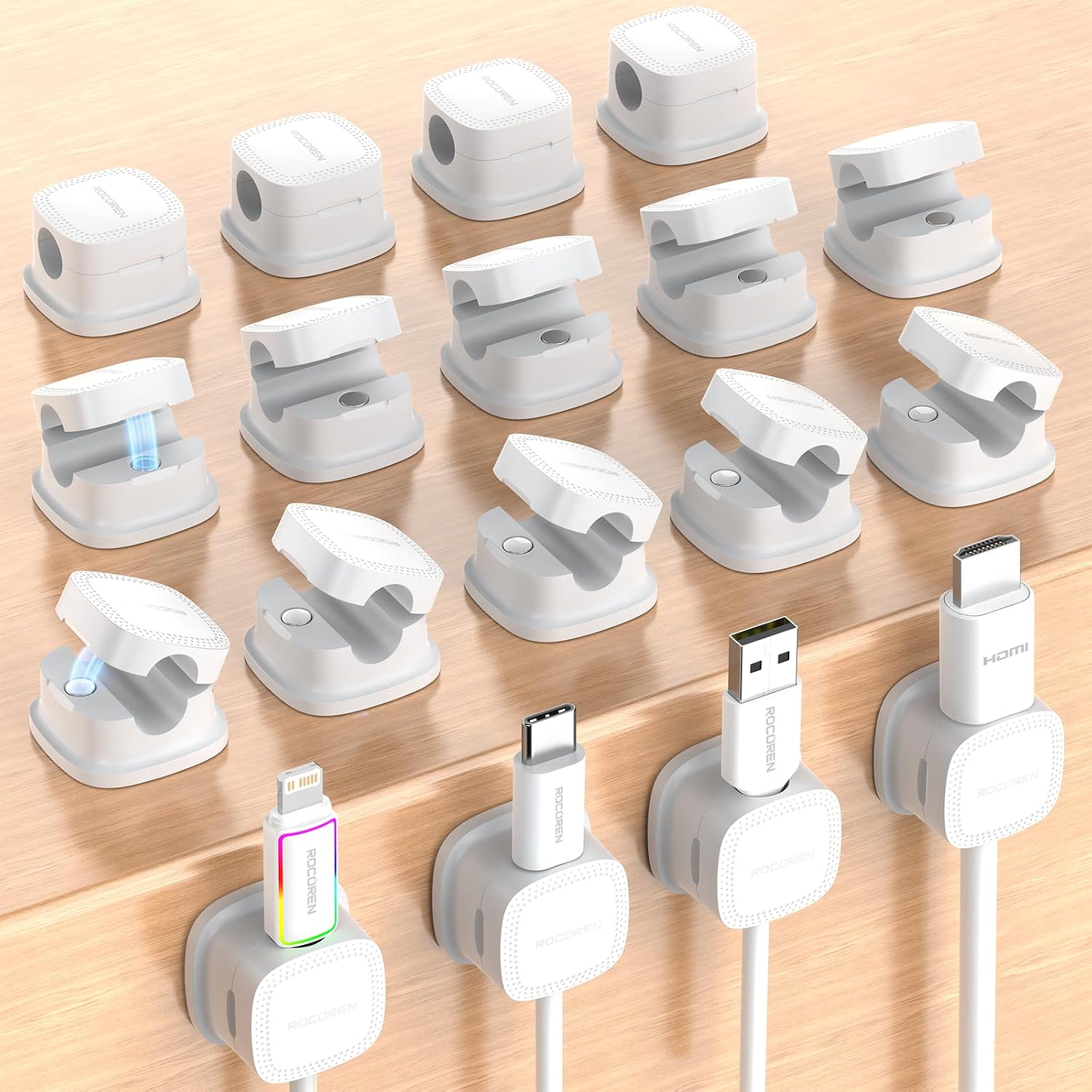 71jJSZgmanL._SL1500_.jpg 18-Pack Magnetic Cable Clips Cord Organizer-Cable Smooth Adjustable, Rocoren Desk Cable Management Accessories,Cable Holder Clips Wire Holder Keeper for Desktop,Nightstand,Wall,Home Office,Phone,Car - Image 1