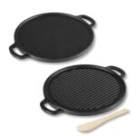 Lifelong Cast Iron 2-in-1 Dosa Tawa & Grill with Wooden Spatula (30cm) | Double-Sided Tawa/Pan for Roti, Dosa, Chapati, Fish & Steak | Naturally Nonstick, Gas & Induction Cookware | Reversible Cooking