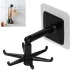 Self Adhesive Kitchen Utensil Hanger & Wall Organizer – Drill Free 6-Hook Rack for Spoons, Keys & Towels – Heavy Duty Multi-Purpose Holder for Home, Kitchen & Bathroom (1, Round Rotate)