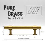 ABVIN Premium Solid Brass Round Cabinet Bar Pull Handles Matt Gold Furniture Hardware Drawers Kitchens Cupboard Door (Made of Brass) (5.7 inch)