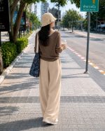 CHICSTIT Women Cotton Wide Leg Trousers | Elastic Waist High Rise Palazzo Pants | Loose Fit/Straight Fit Casual Lounge Pants with Pockets - Image 2