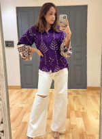 Women's Japan Satin Bandhani Purple Shirt - Image 4