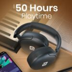 Portronics Muffs M5 Over Ear Hybrid ANC Bluetooth Headphone with Upto 50 Hours Playtime, Quad Mic, Transparency Mode, Gaming/Music Mode, BT V5.3, Adjustable Fit, Type C Fast Charging(Black) - Image 8