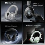 boAt Rockerz 650 Pro, Touch/Swipe Controls, Dolby Audio, 80Hrs Battery, 2Mics ENx, Fast Charge, App Support, Dual Pair, Bluetooth Over Ear Headphones with Mic (Iris Black) - Image 2