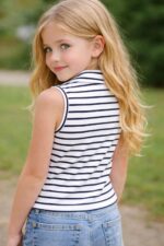 Girl's Cotton Blend Casual Top with Collar Neck Sleeveless Solid Pattern Modern Style Relaxed Fit and Waist Length - Image 2