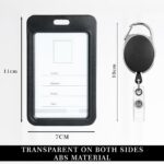 GLUN® Pack of 2 Sliding Badge Holders, Hard Black Vertical Card Case with Retractable Reel & Carabiner for Office, School ID, Credit, Key Cards & Driver’s License - Image 7