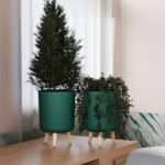 StyleX Store Modern White Flower Pot with Plastic Legs | Indoor Outdoor Planter for Home Garden Balcony Decor Ribbed Design Sturdy Plastic Mid-Century Style (Green Pack of 2) - Image 7
