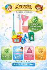 Kids Pretend Play Cleaning Set, Toy Broom, Mop, Dustpan, Brush, Sponge, Spray Bottle and Trash Can, 10 Piece - Image 4