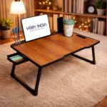Smart Multipurpose Foldable Laptop Table with Cup Holder, Study Table, Bed Table, Breakfast Table, Foldable and Portable/Ergonomic & Rounded Edges/Non-Slip Legs (Wood COTTED)