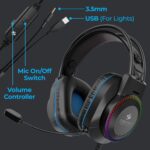 Zebronics Jet Premium Wired Gaming On Ear Headphone with LED Light for earcups, 40mm Neodymium Drivers, 2 Meter Braided Cable, Flexible mic, Suspension Headband, 3.5mm + USB Connector (Black + Blue) - Image 3