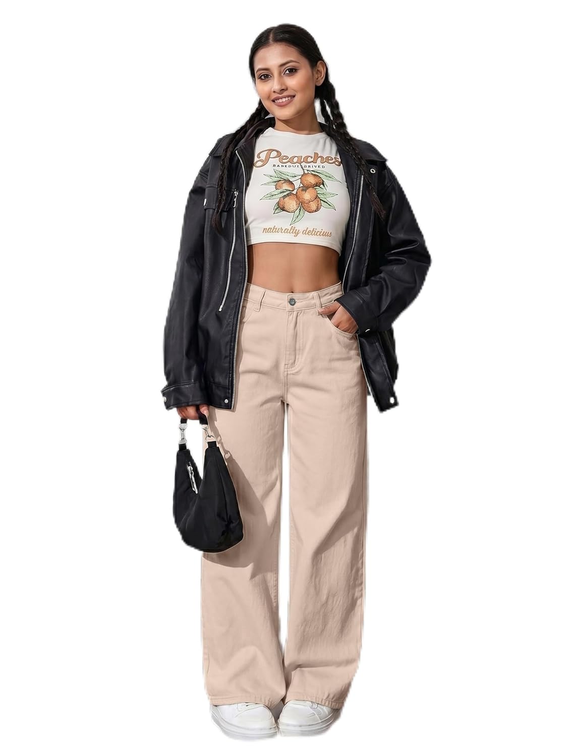 71n5Lt7Ru3L._SL1500_.jpg Women's Wide Leg Jeans, Cream Washed Denim, High Rise, Relaxed Baggy Fit, Casual Streetwear - Image 1