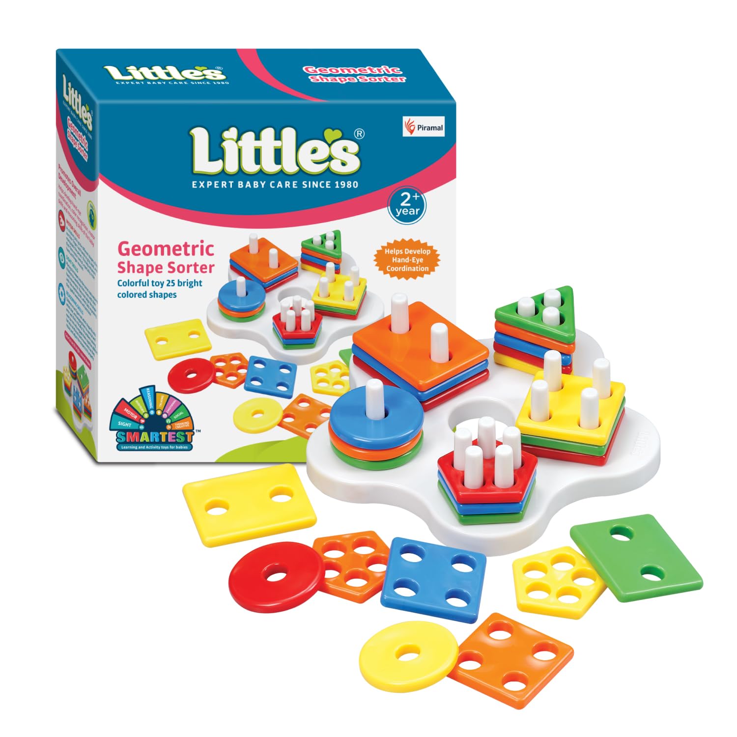 71n6ihr1gdL._SL1500_.jpg Little's Geometric Shape Sorter | 25 Pieces with 5 Shapes & Colors | Enhances Sensory Development - Image 1