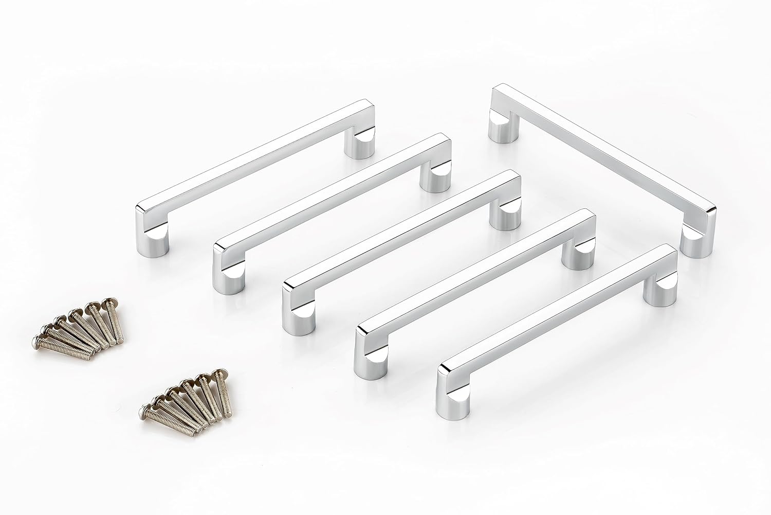 71nOp3uUyZL._SL1500_.jpg Stainless Steel Real Chrome Finished Kitchen Cabinet Handles, Pull & Drawer Handles, Wardrobe Furniture Handles(6 Inches,128mm Hole to Hole) (Pack of 4, Silver Chrome) - Image 1
